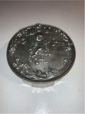Unbranded Vintage Silver & Glass Cherub Jewelry Trinket Box One Size